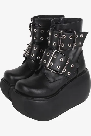 milanoo.com Stivali Lolita gotici Calzature Lolita in pelle PU nera con punta tonda