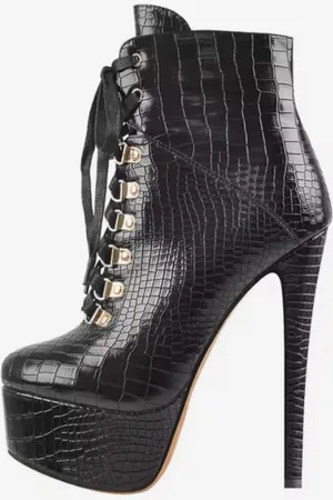 milanoo.com Stivaletti da donna con dettagli in metallo nero stivaletti in pelle sintetica punta tonda tacco a spillo