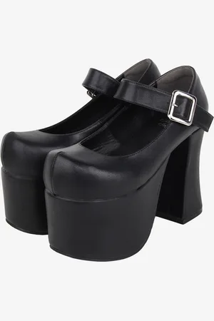 milanoo.com Sandali Sweet Lolita Occhielli Punta tonda Scarpe estive Lolita nere in pelle PU metallizzata