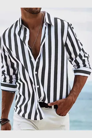 milanoo.com Camicie casual da uomo con colletto rovesciato a righe a maniche lunghe da uomo