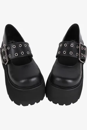 milanoo.com Stivali Lolita gotici Calzature Lolita nere in pelle PU Punta tonda PU