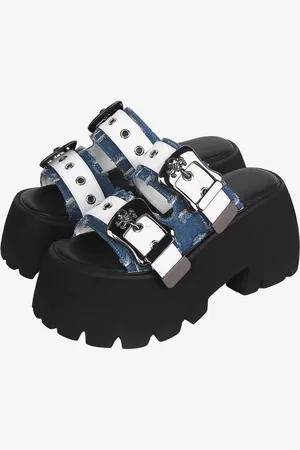 milanoo.com Sandali Sweet Lolita Scarpe estive Lolita in pelle PU azzurra con punta tonda