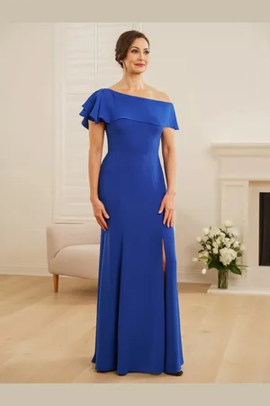 milanoo.com Abito da sposa per la madre monospalla maniche corte volant a sirena abiti per invitati al matrimonio