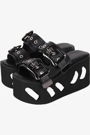milanoo.com Sandali Gothic Lolita Punta tonda Pelle PU Scarpe estive Lolita nere