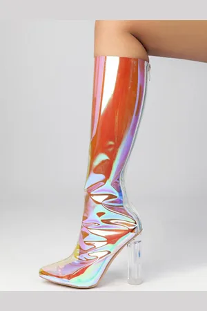 milanoo.com Stivali sexy con tacco alto punta affilata cerniera stivali bianchi alti fino alla coscia stivali sopra il ginocchio