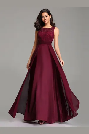 milanoo.com Abito da ballo Scollo gioiello A-Line senza maniche in chiffon di pizzo Abiti da cerimonia nuziale al pavimento