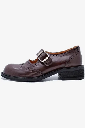 milanoo.com Oxford Mary Jane da donna con punta tonda dettaglio fibbia in pelle di mucca