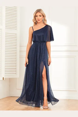 milanoo.com Abito da festa con paillettes monospalla Abiti lunghi da ballo eleganti a trapezio con spacco alto