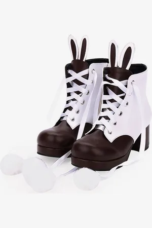 milanoo.com Stivali classici Lolita Bunny Ear Pom Pom Two Tone Chunky Tacco alto Lolita Shoes