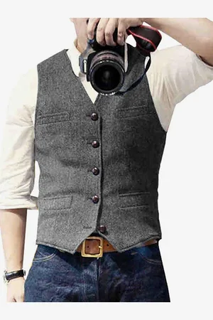 milanoo.com Gilet da uomo con motivo a spina di pesce gilet da sposa gilet in stile britannico