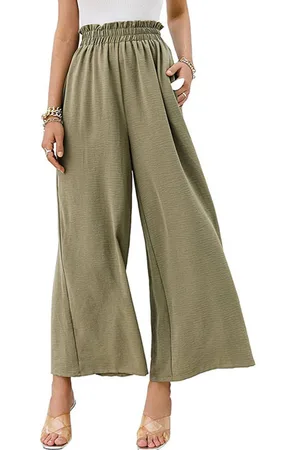 milanoo.com Pantaloni corti in lino Pantaloni casual estivi a vita rialzata con gambe larghe