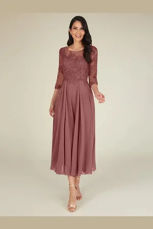milanoo.com Abito per la madre Collo gioiello Maniche a 3/4 Abiti da ospite a terra in pizzo a trapezio per matrimoni Personalizzazione gratuita