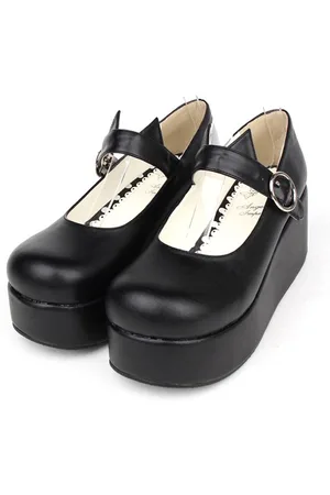 milanoo.com Scarpe Lolita gotiche Scarpe con plateau Mary Jane Lolita nere con orecchie di gatto