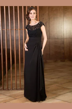 milanoo.com Abito da festa per la madre della sposa Collo gioiello Maniche corte A-Line Pizzo Abiti da cerimonia per gli ospiti per il matrimonio Personalizzazione gratuita
