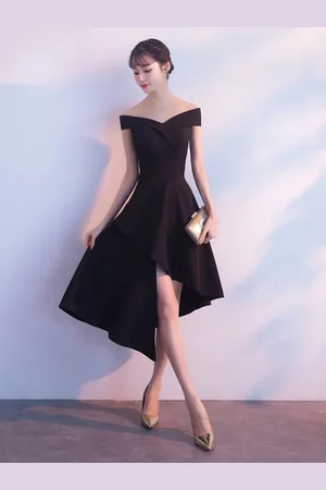 milanoo.com Little Black Dresses Asimmetrico Off The Shoulder Cocktail Party Dress