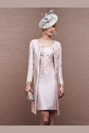 milanoo.com Abito da sposa per la madre collo gioiello maniche lunghe linea ad A pizzo abiti corti per gli ospiti di nozze