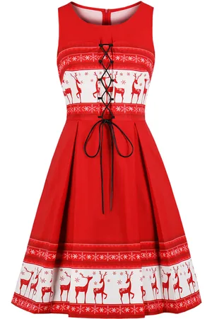 milanoo.com Abito vintage senza maniche in pizzo con motivo natalizio