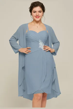 milanoo.com Abito da festa per la madre della sposa collo a cuore maniche lunghe abiti da cerimonia al ginocchio in pizzo a trapezio