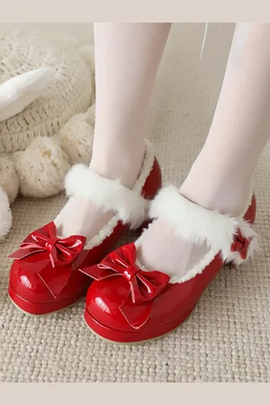 milanoo.com Scarpe Lolita dolci con fiocchi rossi e punta rotonda in pelle PU
