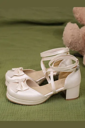 milanoo.com Sandali accademici Lolita Fiocchi Punta tonda Pelle PU Scarpe estive Lolita nere