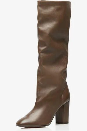 milanoo.com Stivali a metà polpaccio color caffè con punta affilata tacco spesso stivali slouchy