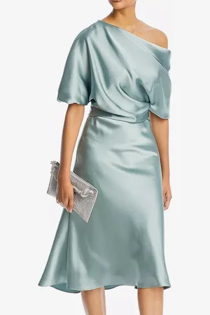 milanoo.com Abiti per la madre della sposa in raso elastico imitazione seta Corti monospalla al ginocchio maniche corte Abiti da Cerimonia