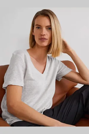 milanoo.com Maglietta in cotone a maniche corte con scollo a V elegante maglietta estiva casual da donna