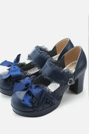 milanoo.com Scarpe da Lolita bianche nere squadrato tacco largo 5.5cm