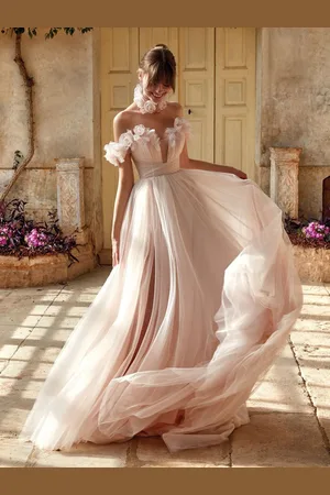 milanoo.com Abito da sposa scollo a V senza maniche con strascico in organza