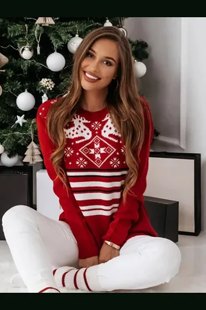 milanoo.com Maglione da donna girocollo a maniche lunghe con motivo natalizio in