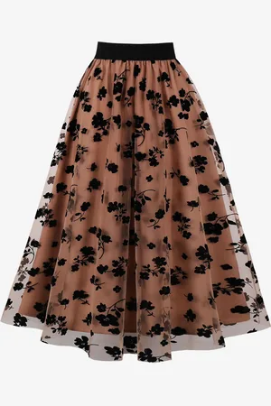 milanoo.com Gonna da donna in pizzo caffè con stampa floreale Lunghezza a metà polpaccio Vita rialzata Pantaloni da donna autunno e inverno a strati