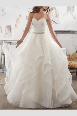 milanoo.com Abiti da Sposa 2025 Abito da Ballo Innamorato Senza Maniche Lunghezza Del Pavimento Asimmetrico Orlo Abito da Sposa in Tulle