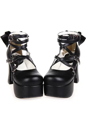 milanoo.com Strappy nera rotonda Toe Leather piattaforma Lolita Shoes