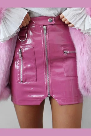milanoo.com Mini gonna sexy 2025 Gonna aderente corta in pelle con cerniera e tasche