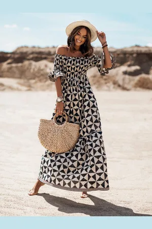 milanoo.com Abito Boho Abito da spiaggia senza spalline a mezze maniche