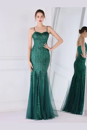 milanoo.com Abito da festa con spalline sottili tulle paillettes elegante abito lungo a sirena