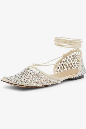 milanoo.com Sandali piatti da donna con strass scarpe da ballo con lacci