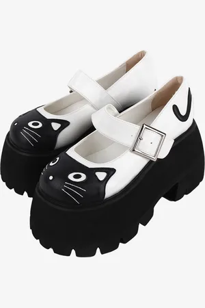 milanoo.com Sandali Lolita gotici Scarpe estive Lolita con punta tonda in pelle PU con stampa animalier bianca
