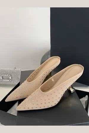 milanoo.com Sabot da donna con tacco a forma speciale con strass in poliestere color albicocca profondo