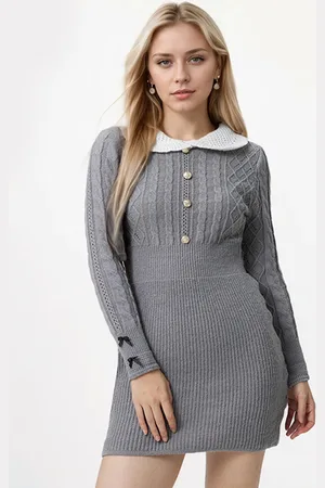 milanoo.com Abito in maglia elegante maniche lunghe colletto alla Peter Pan