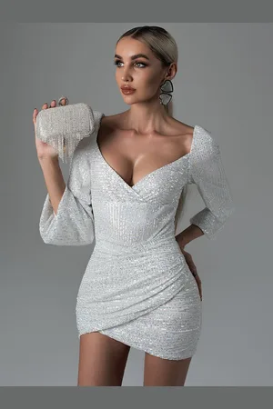 milanoo.com Abito aderente con paillettes Mini abiti glitterati con scollo a maniche lunghe