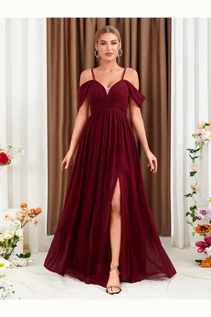 milanoo.com Abito lungo in chiffon con spalle scoperte e spacco alto maxi abiti da ballo