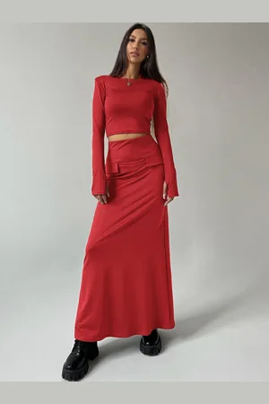 milanoo.com Completo due pezzi per donna top corto a maniche lunghe e gonna lunga outfit primaverile 2025