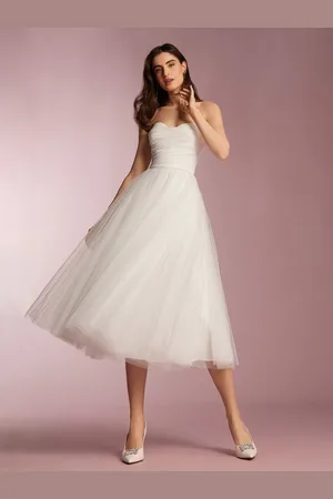 milanoo.com Abito da sposa corto senza spalline senza maniche corto lunghezza tè abiti da sposa