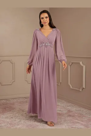 milanoo.com Abito da sposa per la madre con scollo a V maniche lunghe a-line applique abiti da sposa lunghi fino al pavimento
