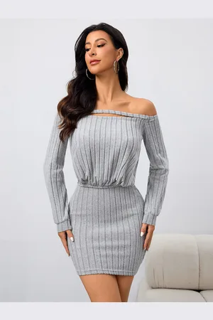milanoo.com Abiti aderenti maniche lunghe cut-out elegante scollo a barca abito attillato abito tubino