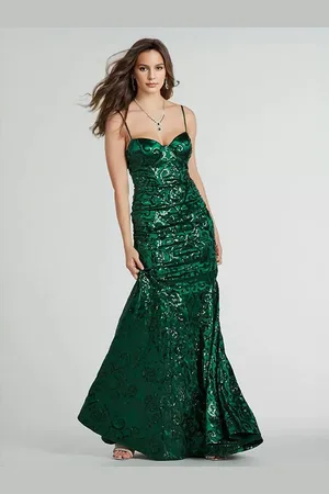 milanoo.com Abito lungo con paillettes a sirena verde con scollo a cuore e spalline formali per le donne 2025