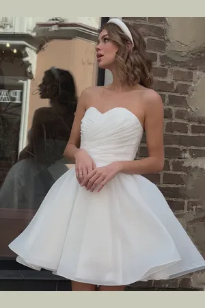 milanoo.com Mini abito da sposa Abiti da sposa corti Scollo a cuore Senza maniche A-line Abiti da sposa corti
