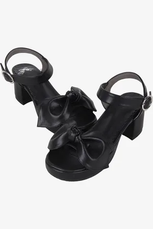 milanoo.com Sandali Lolita gotici con fiocchi Scarpe estive Lolita nere con fiocco in punta aperta