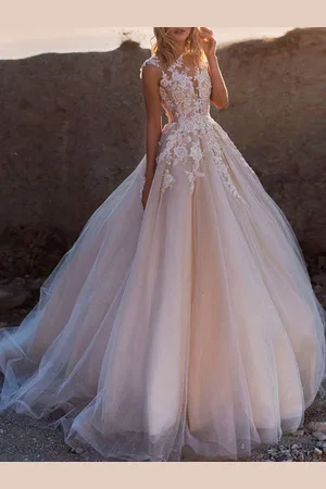 milanoo.com Abiti da Sposa Principessa in tulle smanicato con scollo tondo Abiti da sposa